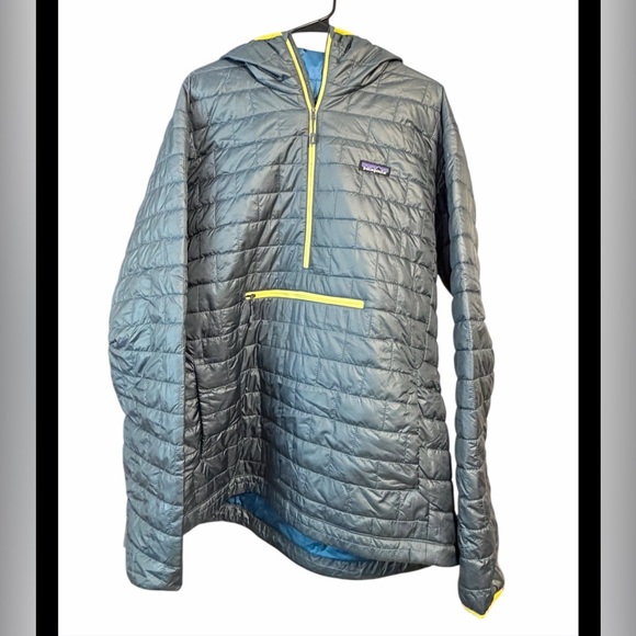 Patagonia Nano Puff Bivy Pullover Hoody Jacket Mens XXL Gray Yellow Primaloft